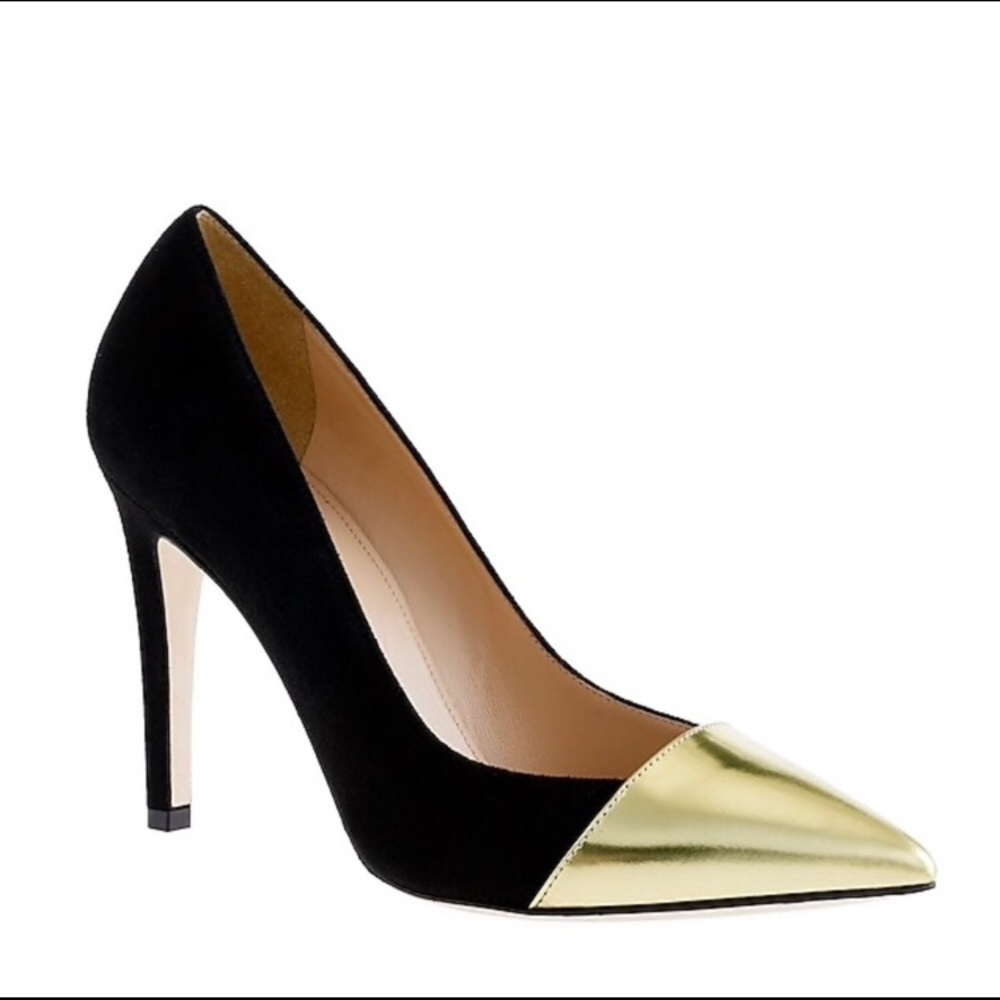 JCrew black suede pumps w gold tip. Like new 7.5.